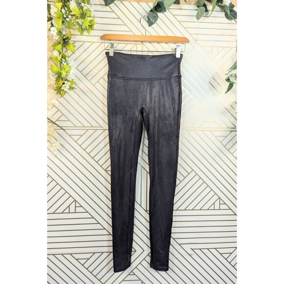SPANX Women's Faux Leather Black Shimmery Metallic Leggings Petite Small Petite - Picture 1 of 10